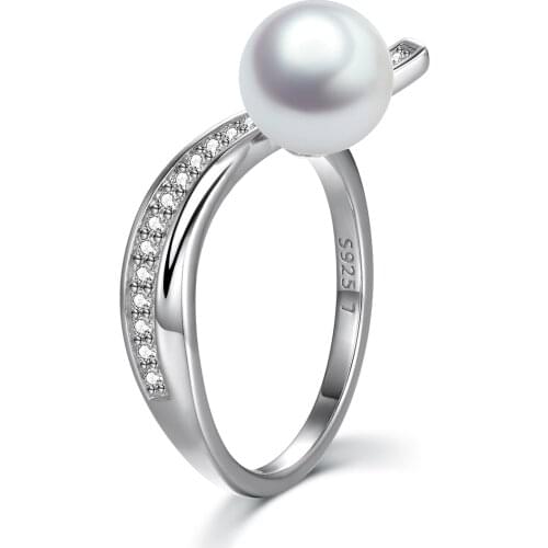 GW Real 925 Sterling Silver Ring Natural Pearl Handmade Fine Jewelry Geometry Rings For Women