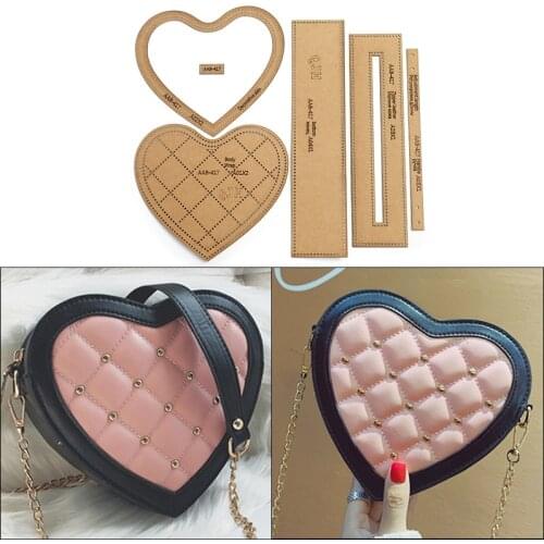 1 set of DIY kraft paper template fashion heart-shaped clutch bag shoulder messenger bag leather craft tool sewing pattern