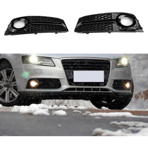 1 Pair Front Bumper Fog Lamp Grille Painted Honeycomb Grill with Black Strips 8KD807681C 8KD807682C for Audi A4 B8 09-12/S4