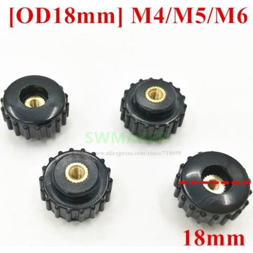 10pcs OD 18mm Straight thread Through hole M4 M5 M6 adjusting knob Round head rubber head Hand Knob Nut Hand Tighten Nut