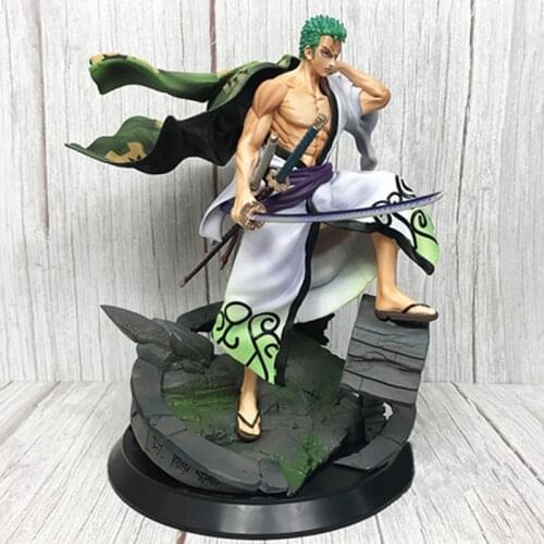 34cm One Piece Roronoa Zoro Battle Form Full-length Statue PVC Desk Decoration Collection Action Figure Model Toys