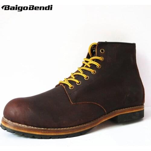 38-45 Full Grain Leather Mens Snow Riding Boots Lace Up Work Boots Winter Fashion Shoes Man Size
