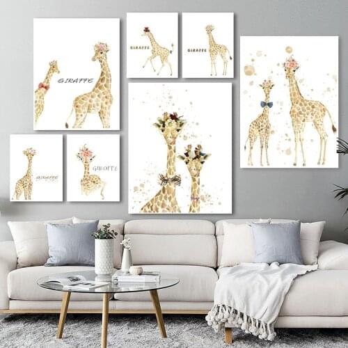 Baby Animal Poster Nursery Canvas Wall Art Print Giraffe Family Painting Nordic Kids Decoration Wall Picture Bedroom Home Decor