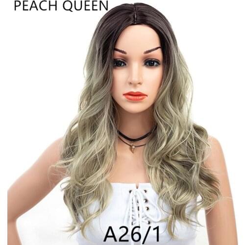 Hot sale 24 inches European and American fashion gradient color long curly hair water wave synthetic hair wigs