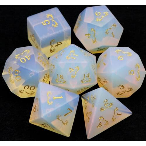 Haxtec Opal Gemstone Dice DND Dice Set with Wood Dice Case for D&D TTRPG DND Master Gift-Opalite