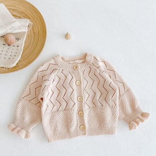 Newborn baby Cotton Wave Fish Tail Cardigan Girls Casual Knit Sweater Jacket Autumn Kids Girls Long Sleeve Tops Coats Clothes