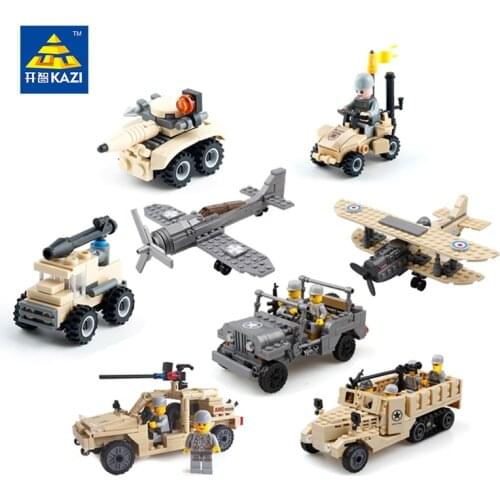 KAZI Military Vehicle Building Blocks Car Model Army Brinquedos Educational Toys Gift for Kids Children