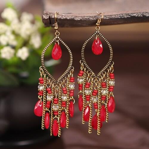 Classic Vintage Womens Corful Crystal Beads Long Tassel Earrings 2020 Fashion Jewelry Bohemia Wedding Earrings Hangers
