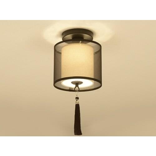 Classic Japanese Led Ceiling Lamp Vintage Retro Suspension Luminaire Fabric Shade Surface Mount Chinese Ceiling Light Fixtures