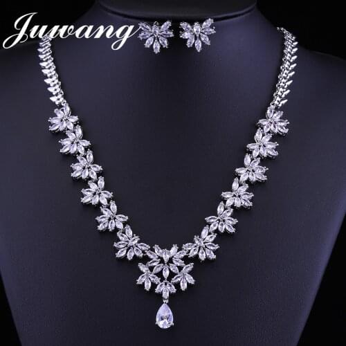JUWANG Brand Luxury Bridal Jewelry Sets for Woman Costume Jewelry AAA+ Cubic Zircons Dubai Gold Earrings Necklace Sets Wedding