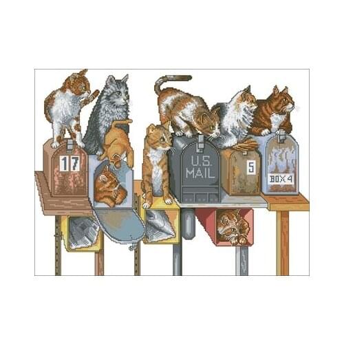 The Cat in the Mailbox Needlework,For Embroidery,DIY 14CT Unprinted Arts Cross stitch kits Set Cross-Stitching Home Decor