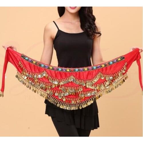 Colorful beads gold coins credits drilled a double chain belly dance hip belt waist Egypt 328 coins 145 cm length