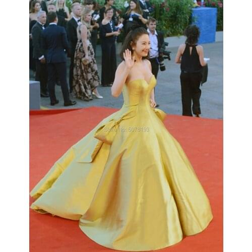 9144 fashion golden sweetheart ball-gown floor-length taffeta Celebrity dresses/Formal gowns Venice Film Festival free shipping