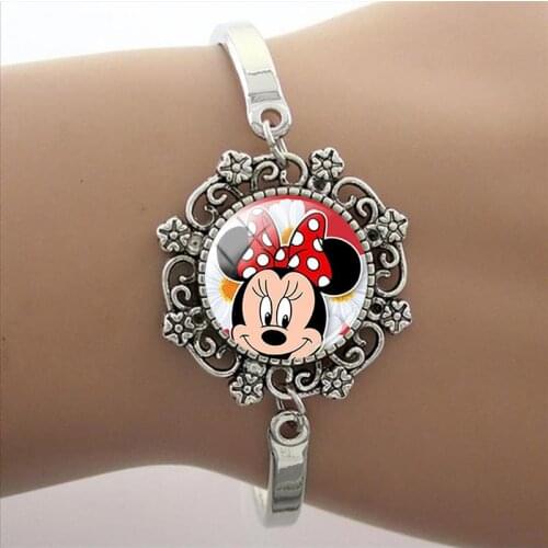 Disney Fashion Temperament Minnie Lace Bracelet Cabochon Bracelet Dome Bracelet Minnie Photo Glass Creative Design Bracelet