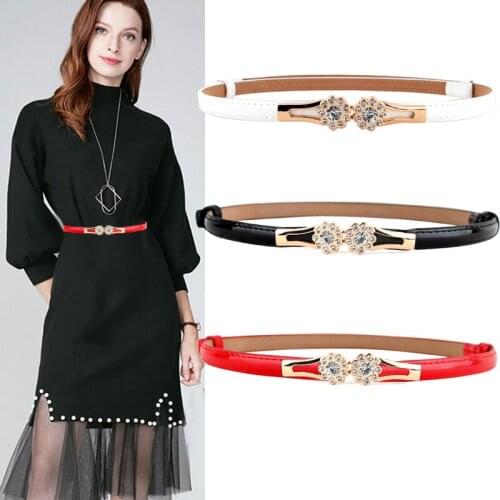 Fashion Woman Candy Color Slim Strap PU Patent Leather Belt Thin Girl Stylish Dress Casual Adjust Waistband Gold Buckle Belts