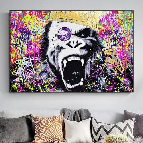 MUTU Graffiti Angry Monkey Wall Art Canvas Prints Abstract Animals Pop Art Canvas Paintings Wall Decora Pictures For Kids Room