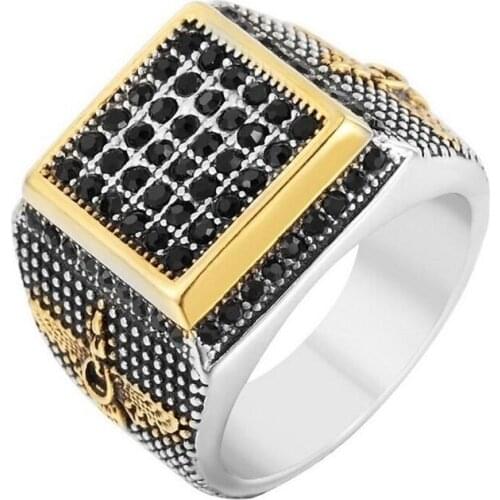 Mens Creative Inlaid Black Zircon Eagle Pattern Ring Luxury Trend Geometric Exquisite Domineering Personality Versatile Jewelry