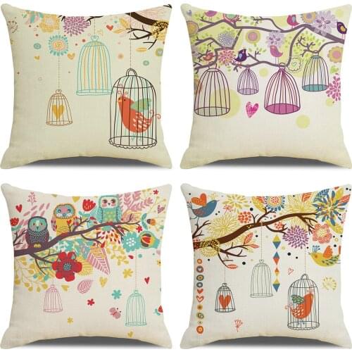Hand-painted watercolor cartoon animal bird pattern pillowcase pillowcase cushion cover back cushion cover home decoration