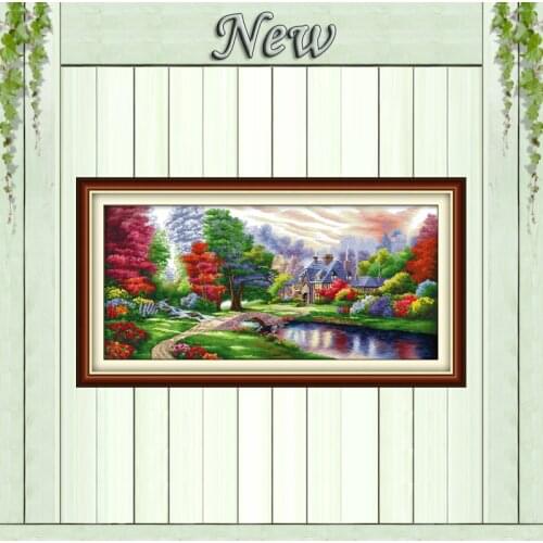 New! Colorful Scenery,Counted Printed on canvas DMC 11CT 14CT Cross Stitch kit,needlework Set embroider,In the Spring Home Decor
