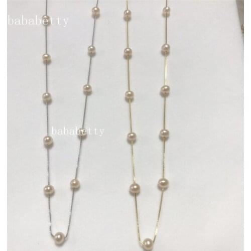 New Natural FreshwaterAAA pink 4-5MM Nearly circular Pearl Tibetan Silver Necklace