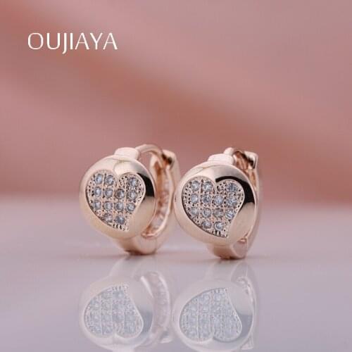 OUJIAYA Love Micro Wax Inlay Cubic Dangle Earring Women Small 585 Rose Gold Natural Zircon Drop Earring Luxury Jewelry A52