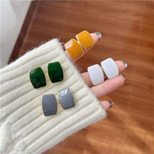 Multi-colored Enamel Earrings Female Temperament Drip Glaze Simple Square Geometric Clip on Earrings for Women No Piercing