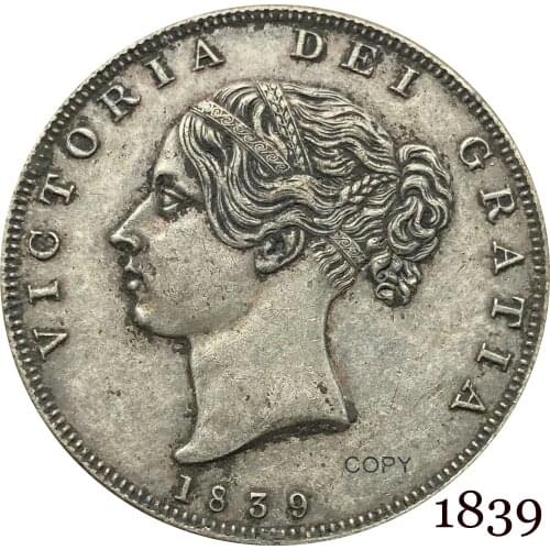 Untied Kingdom 1839 ½ Half Crown Victoria Copy Coin Cupronickel Silver Plated Young Head Replica Production Coins