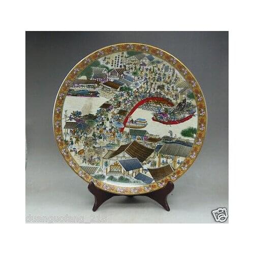 Rare 10 inches Chinese Famille Rose hand-painting Riverside Porcelain big Plate
