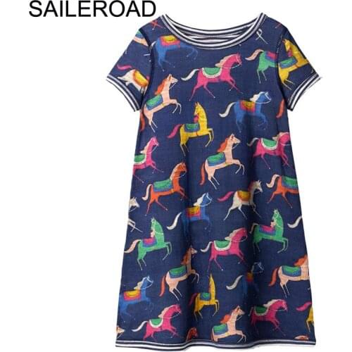 SAILEROAD 2-8 Y Girls Unicorn Dresses Children Short Sleeve Dress Outfit Baby Girl Princess Dress Summer Cotton Kids Wears Suits