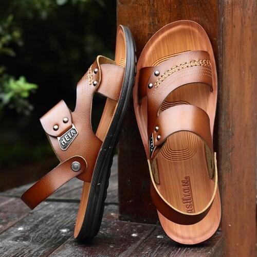 Mens Trending Summer Outdoor Leisure Non-Slip Beach Open Toe Sandals Fashion Shoes Slippers Men soft sole dual-purpose sandal