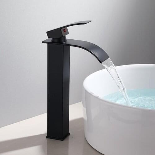 Basin Faucet Black Waterfall Faucet Mixer Tap Brass Bathroom Faucet Bathroom Basin Faucet Mixer Tap Hot and Cold Sink faucet