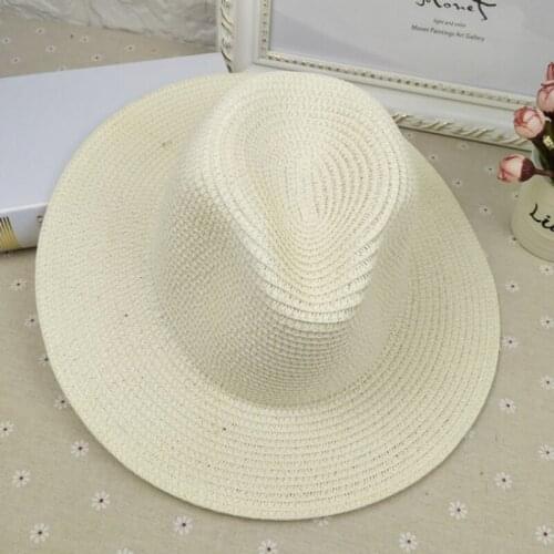 New Natural Panama Soft Shaped Straw Hat Summer Women/Men Wide Brim Beach Sun Cap UV Protection Fedora Hat