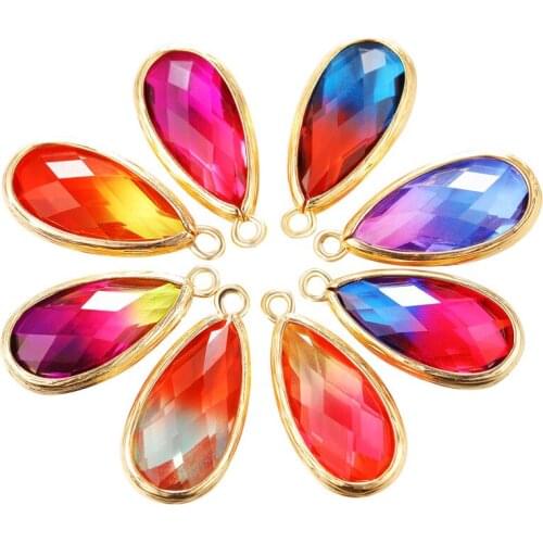 25*12 Assorted Teardrop Faceted Framed Glass Charm Crystal Pendant Earrings Necklace Connectors Diy jewelry making for Bracelet