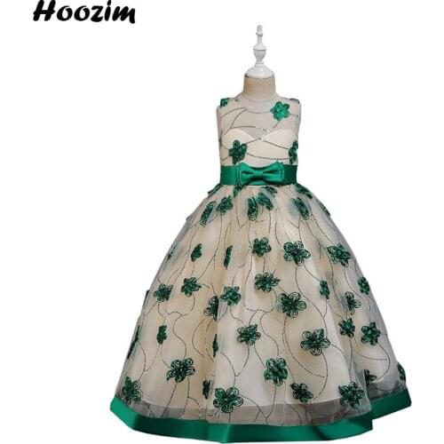 Formal Green Flower Back Zipper Sequin Gala And Soiree Dress Girls 4 To 13 Years Princess Pageant And Evening Ball Gown Dresses