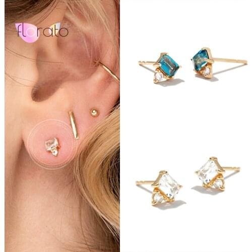 925 Sterling Silver Ear Needle Geometry Stud Earrings for Women Gold Color Rectangle Crystal Minimalist Earrings Jewelry Gifts