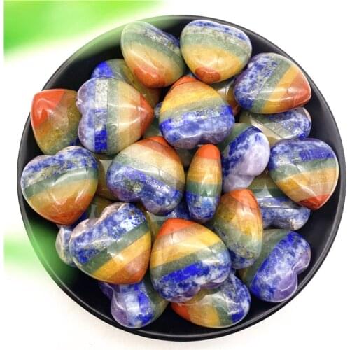 1pcs Natural 7 Chakra Quartz Crystal Heart Shaped Healing Gemstone Polished Specimen Energy Stones Home Decor Gifts