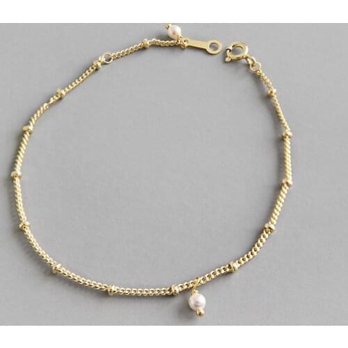 2019 Trendy Silver 925 Bracelets for Women Gold Color Beaded Austrian Crystal Pearl Chain & Link Bracelet Gift for Women Jewelry
