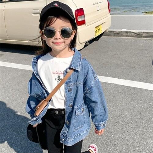 2021 Children Clothes Girls Fashion Style Turn-down Collar Coat Cowboy Baby Autumn New Casual Top