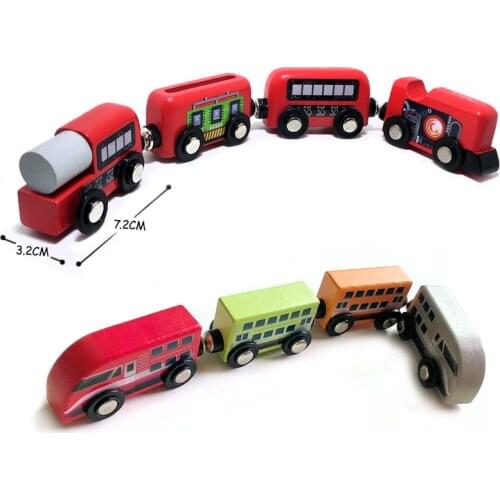 4pcs Wooden train magnetic link can be connected to wooden train set track toy childrens puzzle hand push delicate toy car