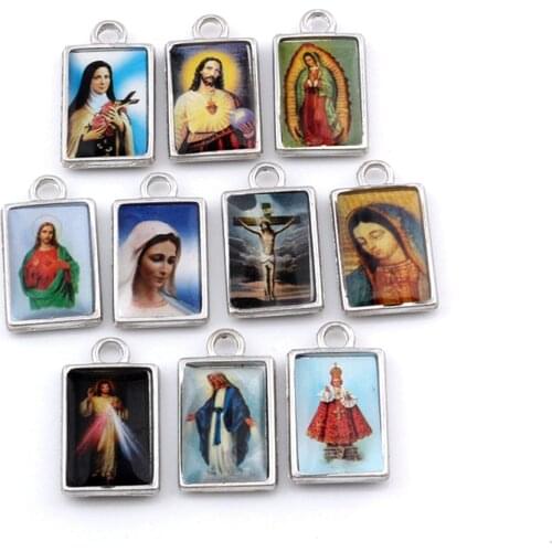 50Pcs Double-Sided Jesus Christ Icon Charm Pendants Religion DIY Jewelry Fit Necklace 13.8x24mm A-573