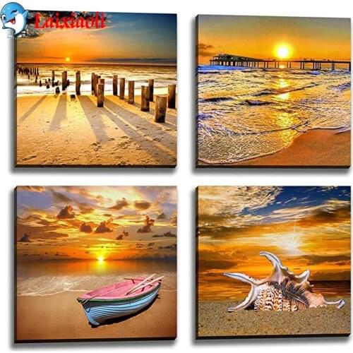 5D DIY Diamond Embroidery Beach ocean pictures Landscape Wall Art Diamond Painting sunset Seaside Cross Stitch Home Decor 4 pcs