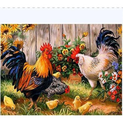 Courtyard hens and Cock DIY 5D Diamond Embroidery sale Full Square Diamond Painting Cross Stitch Kits Mosaic Needlework NEW315