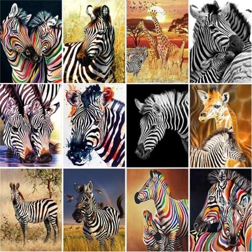 DIY 5D Diamond Painting Zebra Animal Mosaic Picture of Rhinestondes Full Round Diamond Embroidery Cross Stitch Kits Home Decor