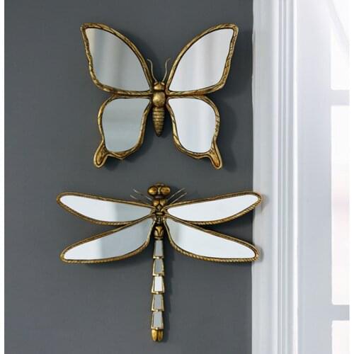 Butterfly Dragonfly Mirror Wall Decor Creative Resin Crafts Livingroom Background Wall Hanging Mirror Mural Ornament R4962