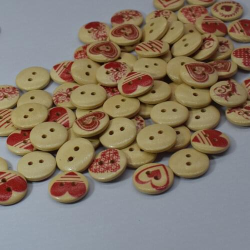 15/20MM Heart Wooden Buttons Mixed Heart Pattern Decorative Buttons 2-Holes Sewing Scrapbooking Craft DIY Sewing Accessories