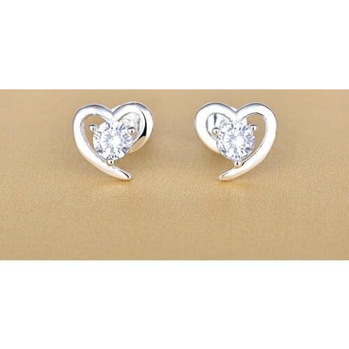 Elegant 925 Sterling Silver Lovely Cute Zircon Heart Stud Earrings Silver Beautiful Jewelry 2020 Gifts