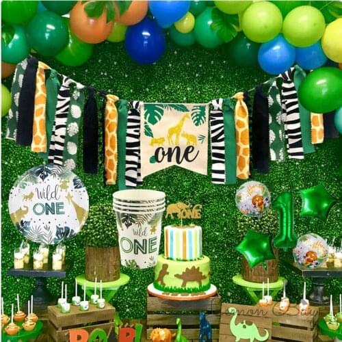 Wild One Kids 1st Birthday Party Balloons Jungle Safari Party Forest Decoration Baby First Birthday Safari Jungle Party Supplies