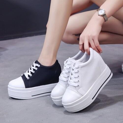 9CM High Heel Sneakers Platform Canvas Ladies White Sneakers Black Womens Wedge Sneakers Classic Chunky Shoes Zapatillad Mujer