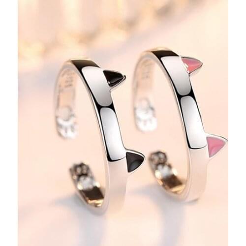S925 Sterling Silver New Korean Personality Open Mouth Cat Ring Girl Silver Jewelry Ring Cute Pet Cute Cat Ear Paw Ring Jewelry