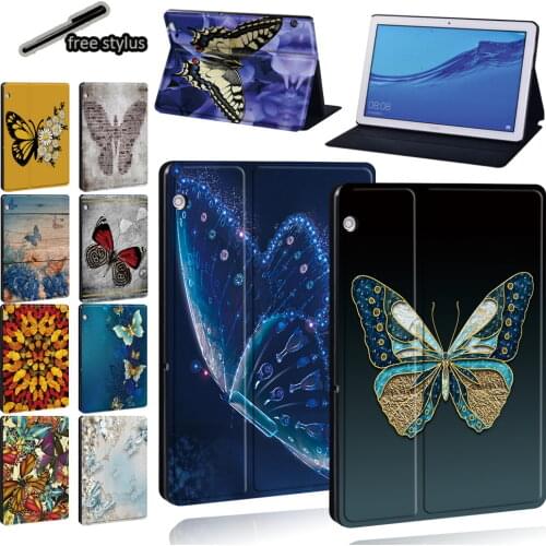 For Huawei MediaPad M5 Lite 10.1/M5 10.8/MediaPad T5 10 10.1/T3 8.0/T3 10 9.6 Inch Tablet Leather Protective Cover + Free Stylus